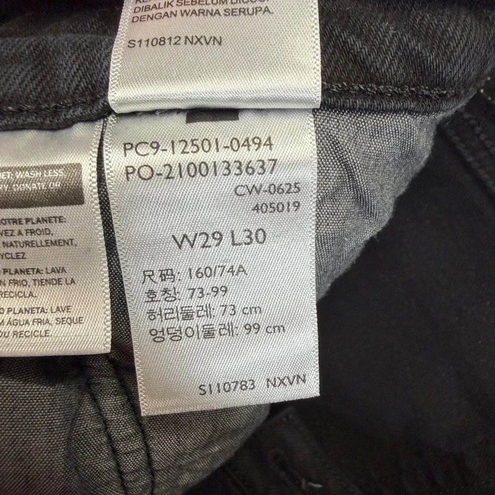 Levis 501 Original Fit Black Denim Button Fly Straight Leg Jeans W29 L30